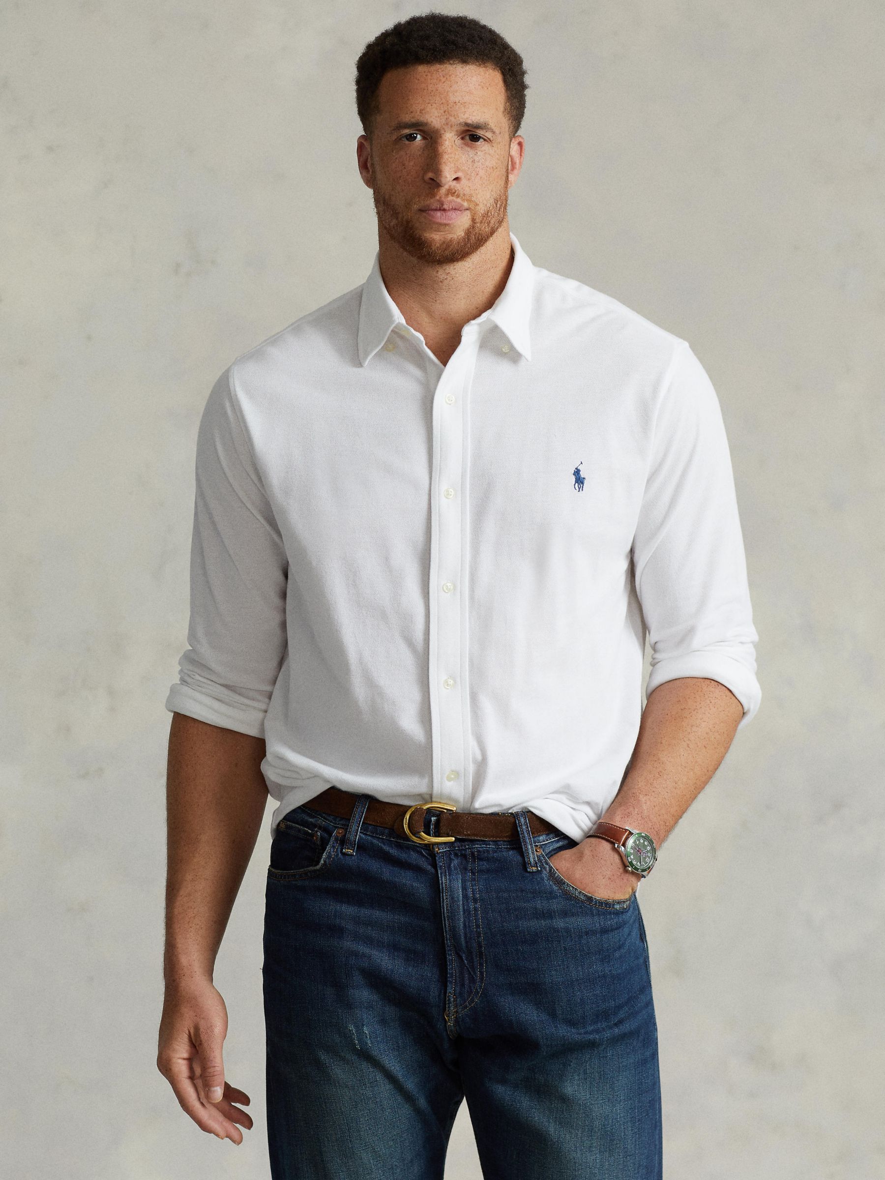 Polo Ralph Lauren Big & Tall Long Sleeve Cotton Mesh Shirt, White at ...