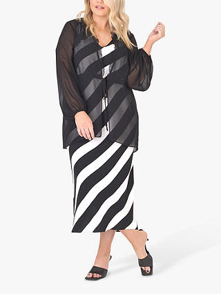 Live Unlimited Curve Stripe Print Maxi Dress With Overlay, Monochrome