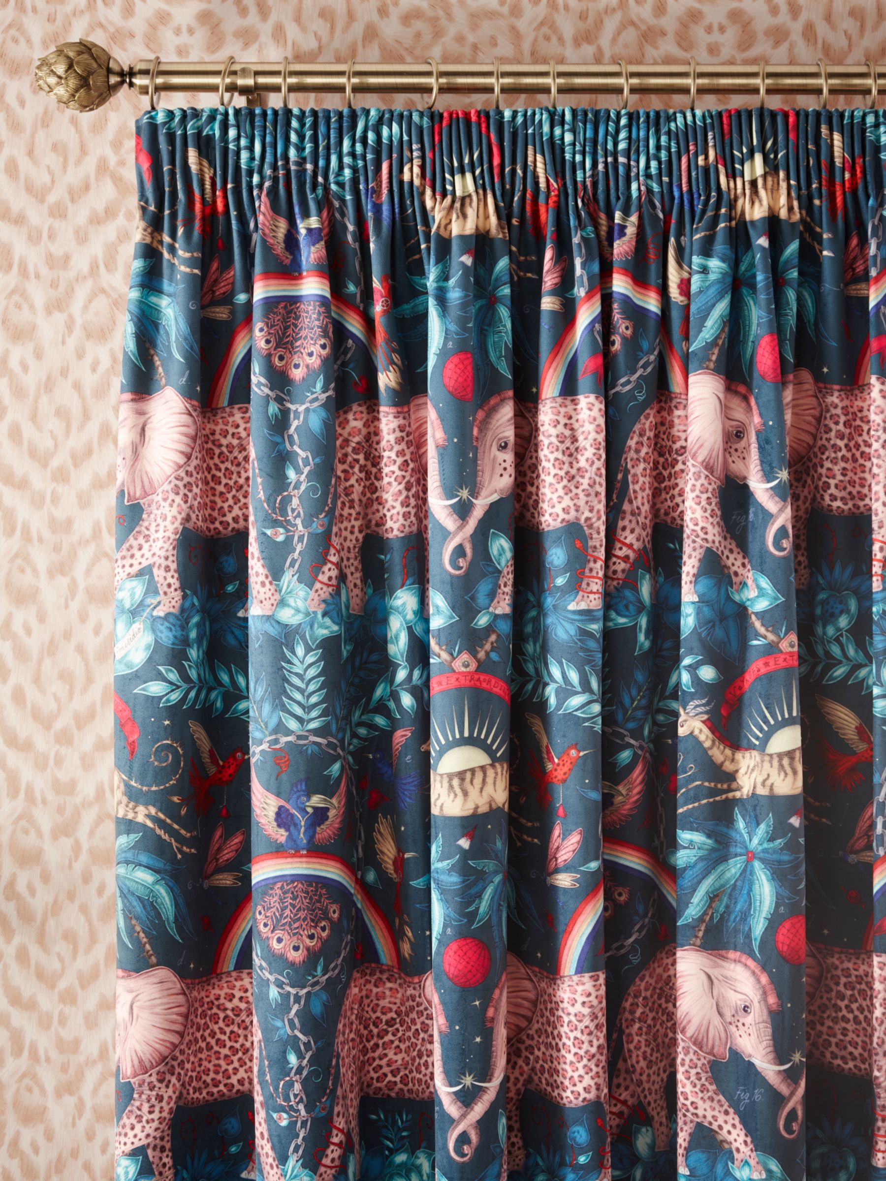 Emma J Shipley Zambezi Pair Lined Pencil Pleat Velvet Curtains, Navy