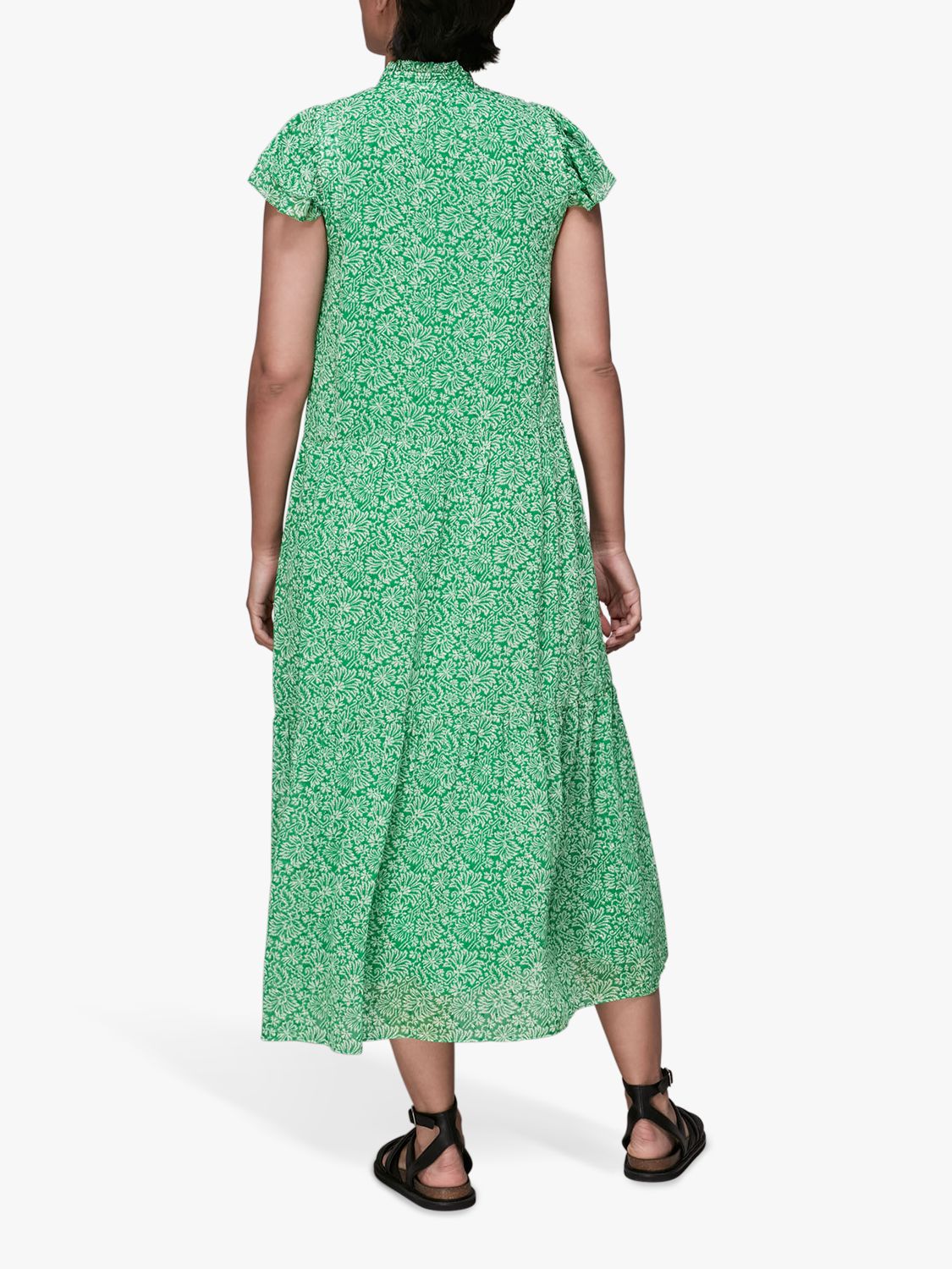 Whistles Indo Floral Print Tiered Dress, Green/Multi at John Lewis ...