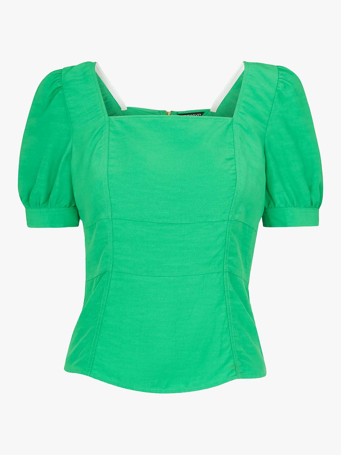 Buy Whistles Puff Sleeve Zip Back Linen Top, Green Online at johnlewis.com