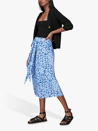Whistles Clouded Leopard Print Wrap Skirt, Blue/Multi