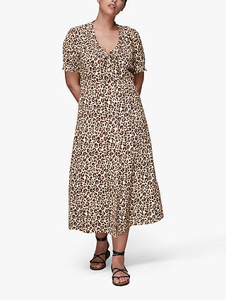 Whistles Ada Leopard Print Midi Dress, Beige