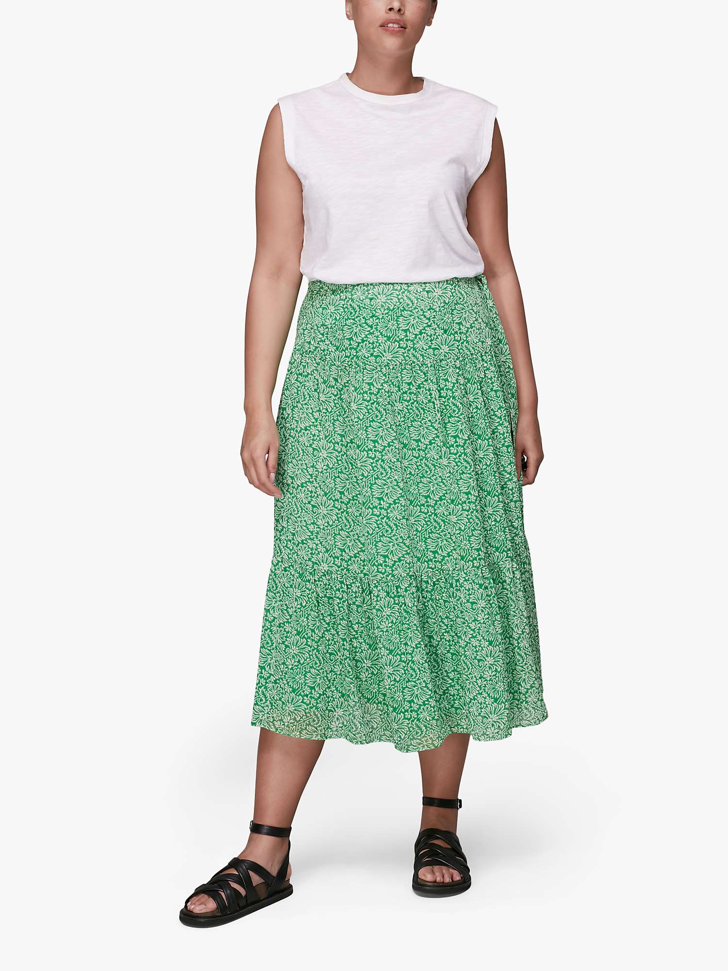 Buy Whistles Indo Floral Print Tiered Skirt, Green/Multi Online at johnlewis.com