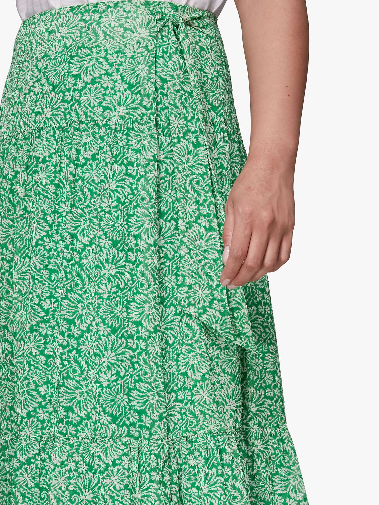 Buy Whistles Indo Floral Print Tiered Skirt, Green/Multi Online at johnlewis.com