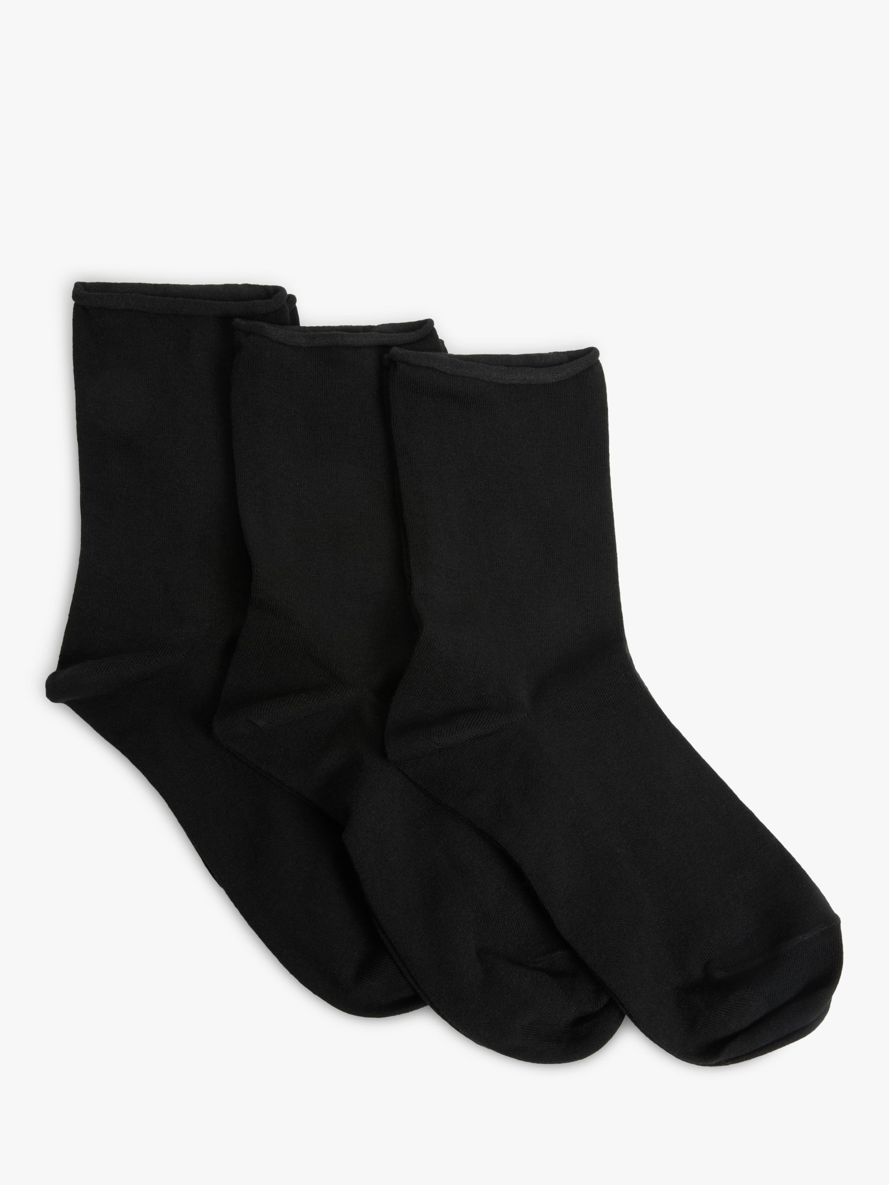 John Lewis Women's Organic Cotton Ankle Socks, Pack of 3, Black