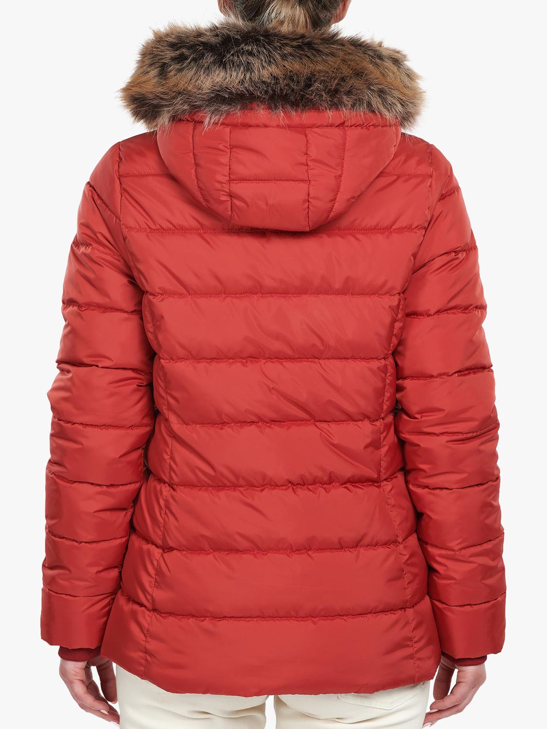 Barbour Hailey Faux Fur Hood Quilted Jacket, Flame Red at John Lewis ...