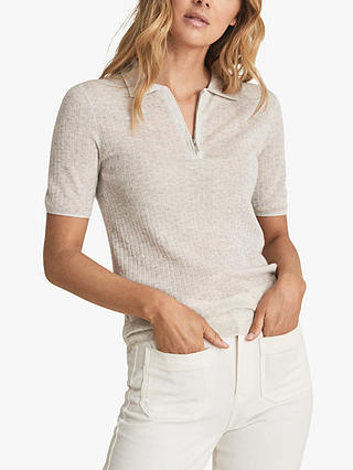 Reiss Kelly Zip Neck Polo Cashmere Blend Top