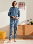 John Lewis & Partners Leona Double Sided Velour Jogger Lounge Pants, Blue Animal Print