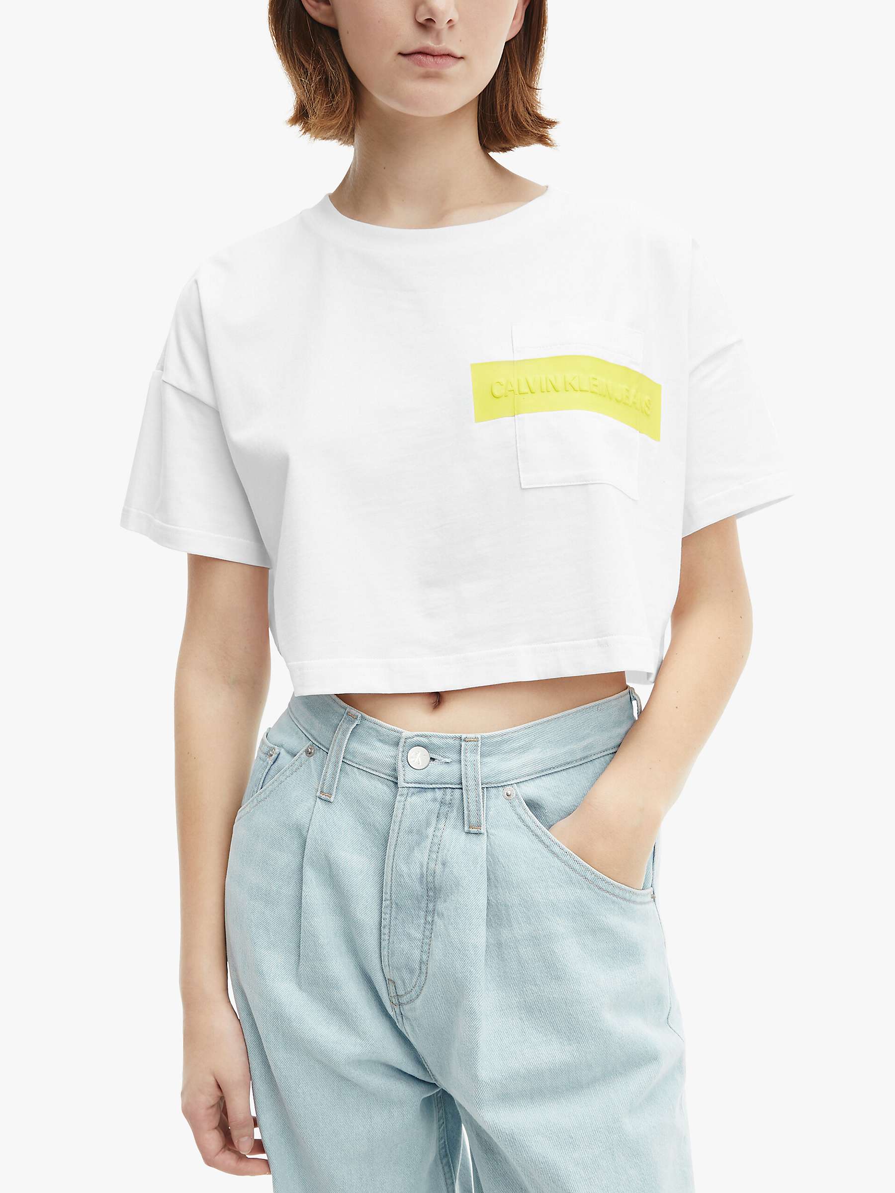 Buy Calvin Klein Jeans Hero Logo Crop Top, Bright White Online at johnlewis.com