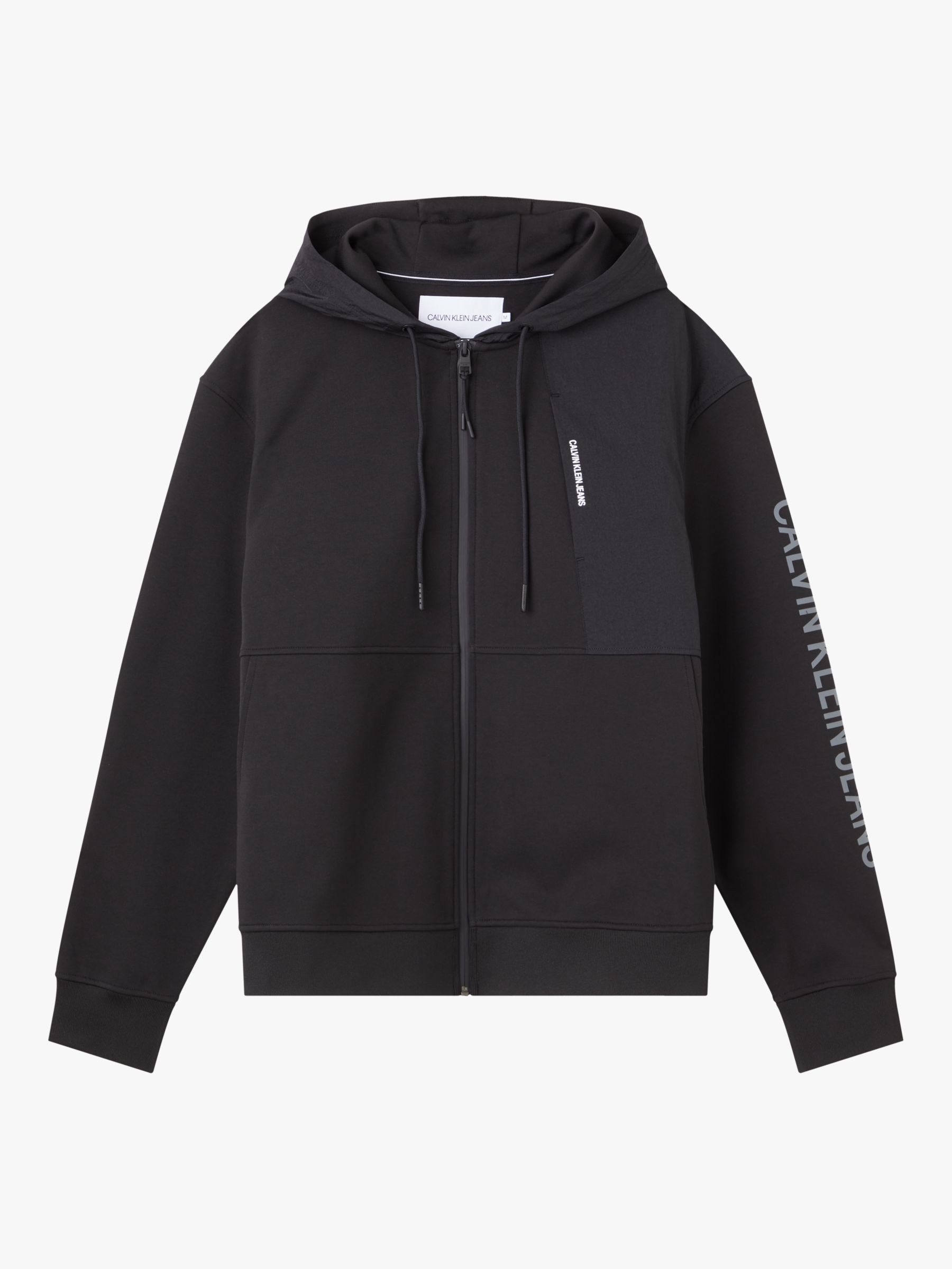 Calvin Klein Jeans Zip Through Logo Hoodie, CK Black at John Lewis ...