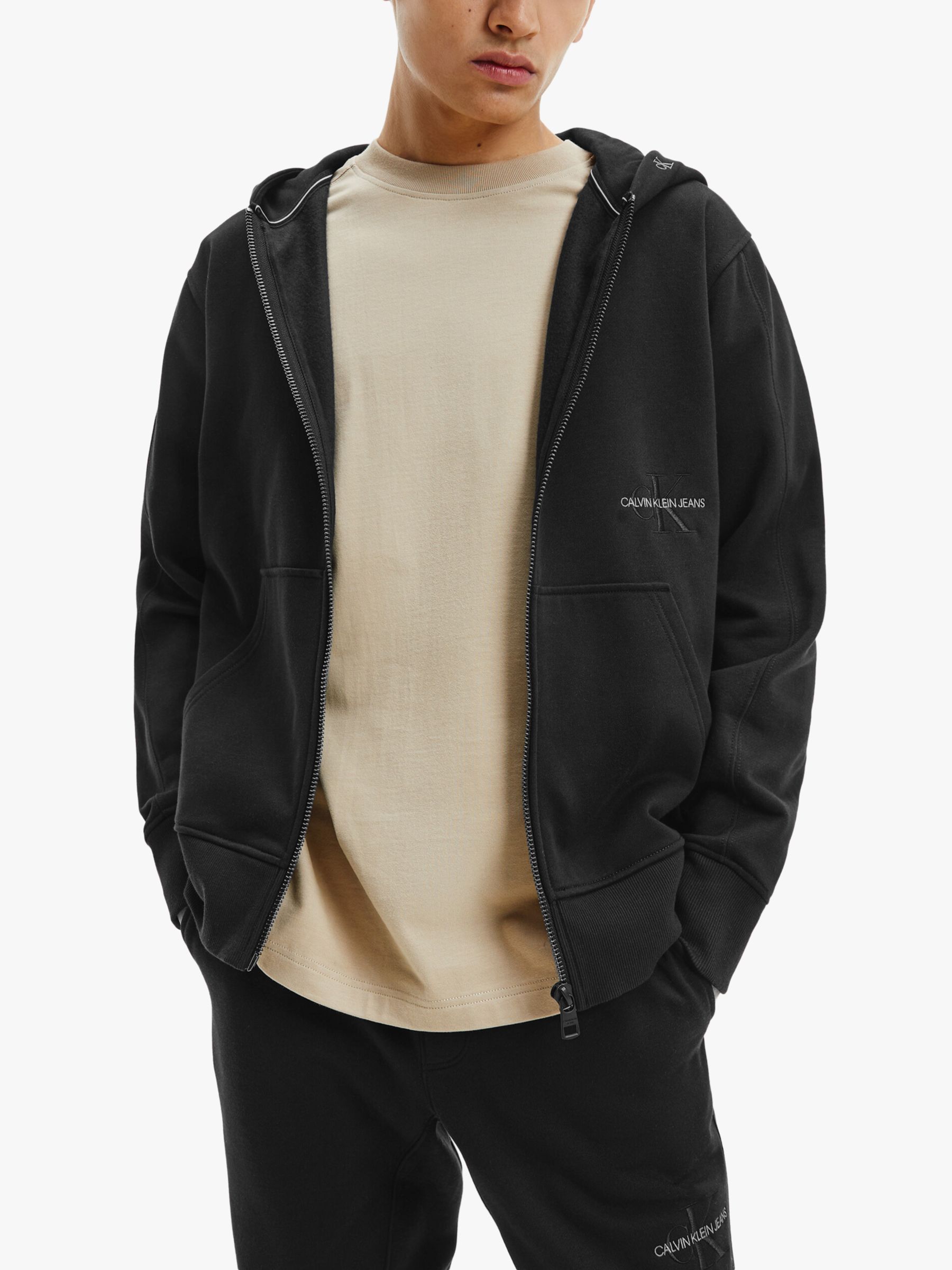 Calvin Klein Jeans Iconic Full Zip Hoodie, CK Black at John Lewis ...