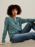 AND/OR Ardenne Feathered Animal Print Top, Teal/Ivory