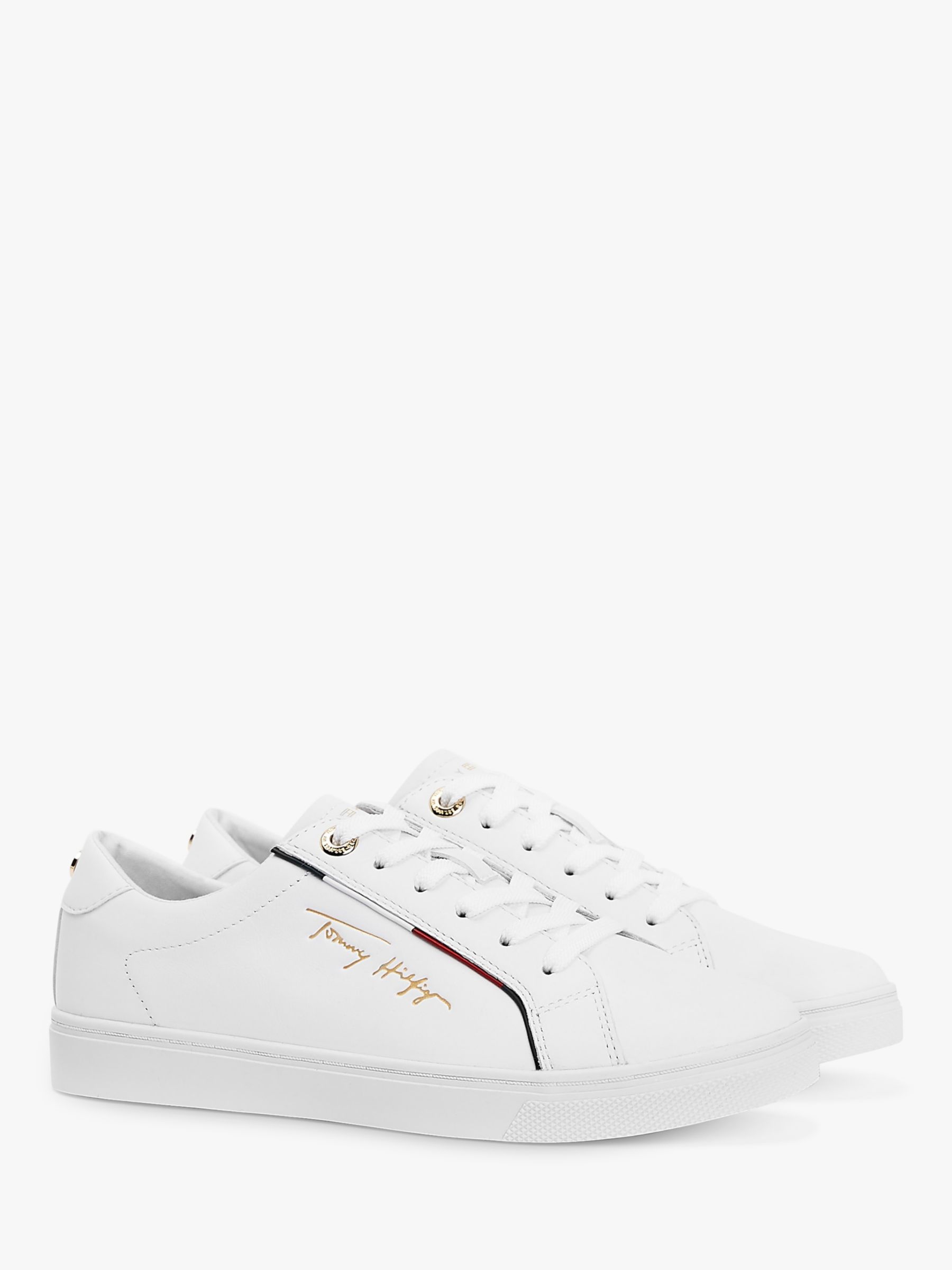 Tommy Hilfiger Signature Leather Trainers, White at John Lewis & Partners