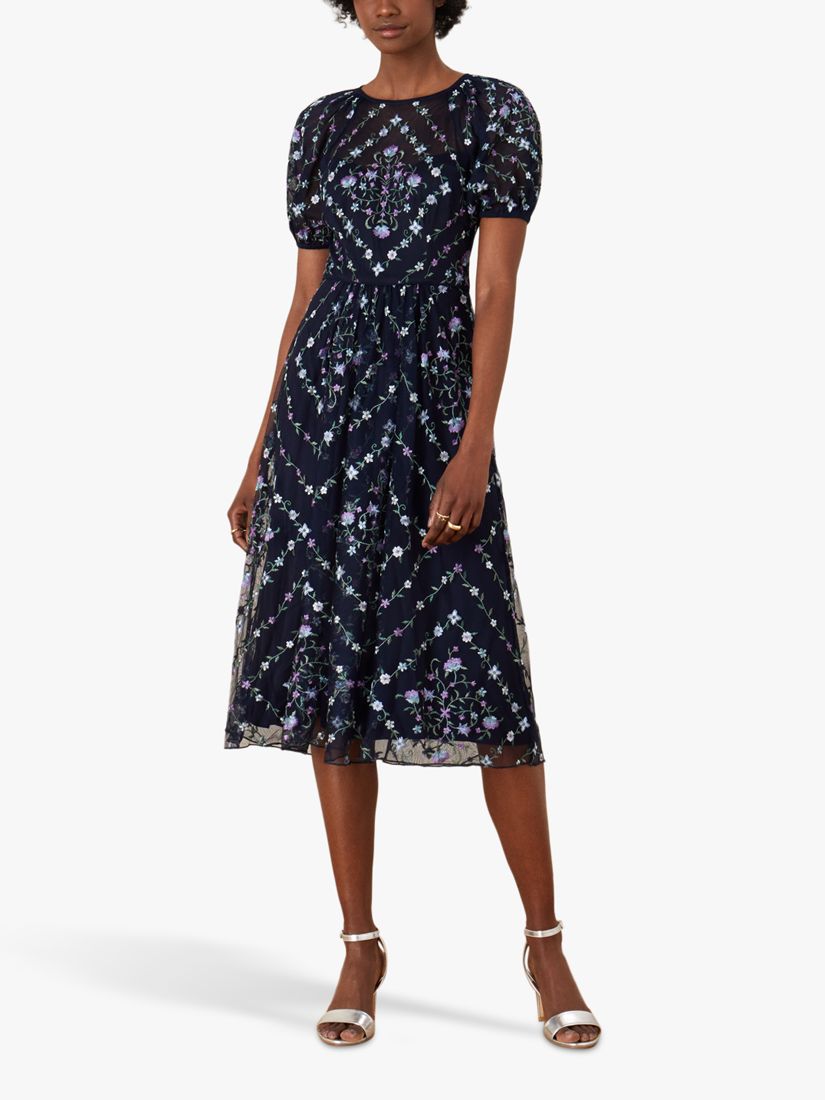 Monsoon Hele Floral Midi Dress, Navy at John Lewis & Partners