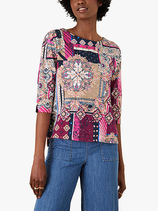 Monsoon Patch Print Jersey Top, Pink