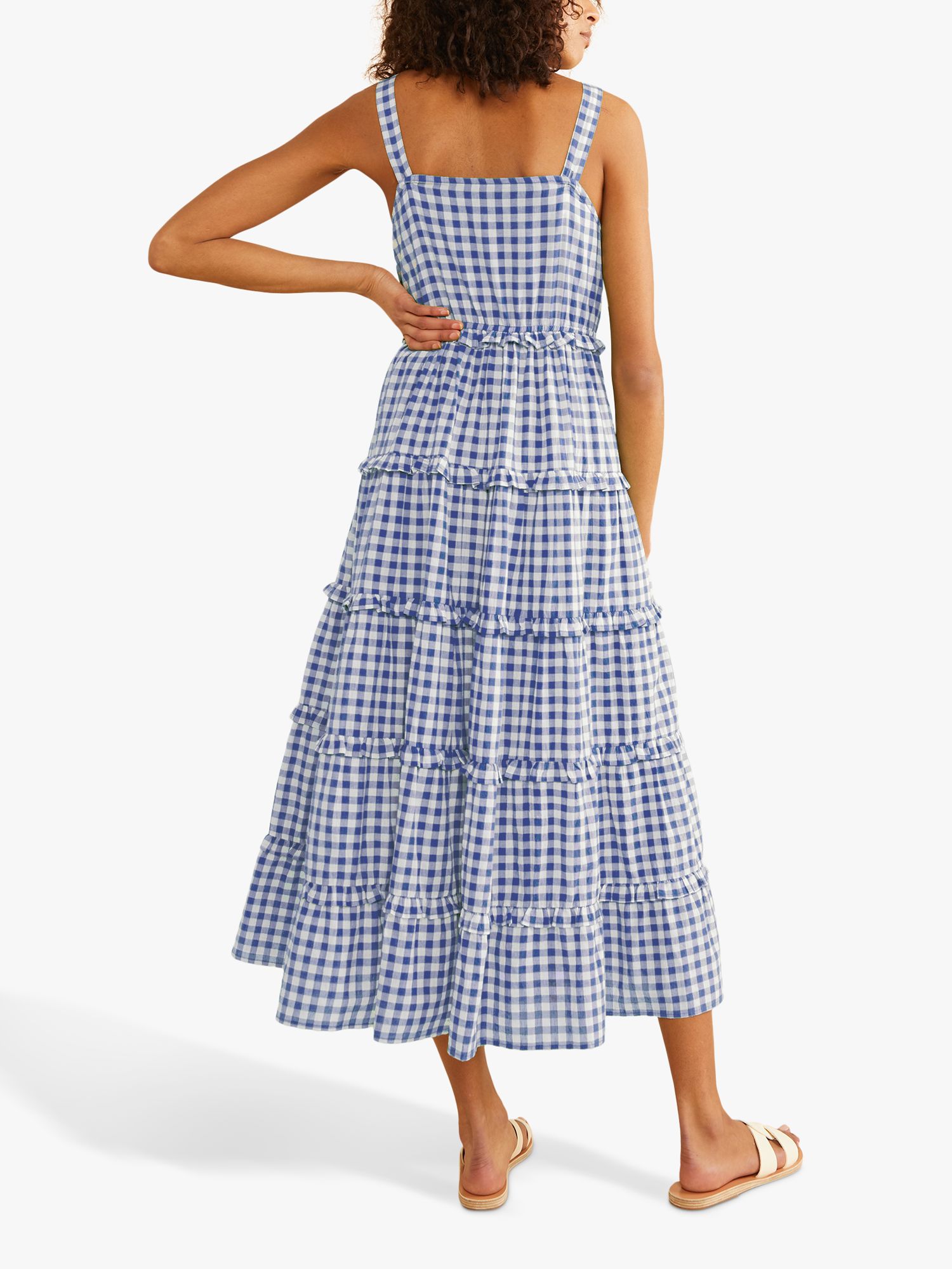 Albaray Gingham Cotton Tiered Dress, Blue at John Lewis & Partners