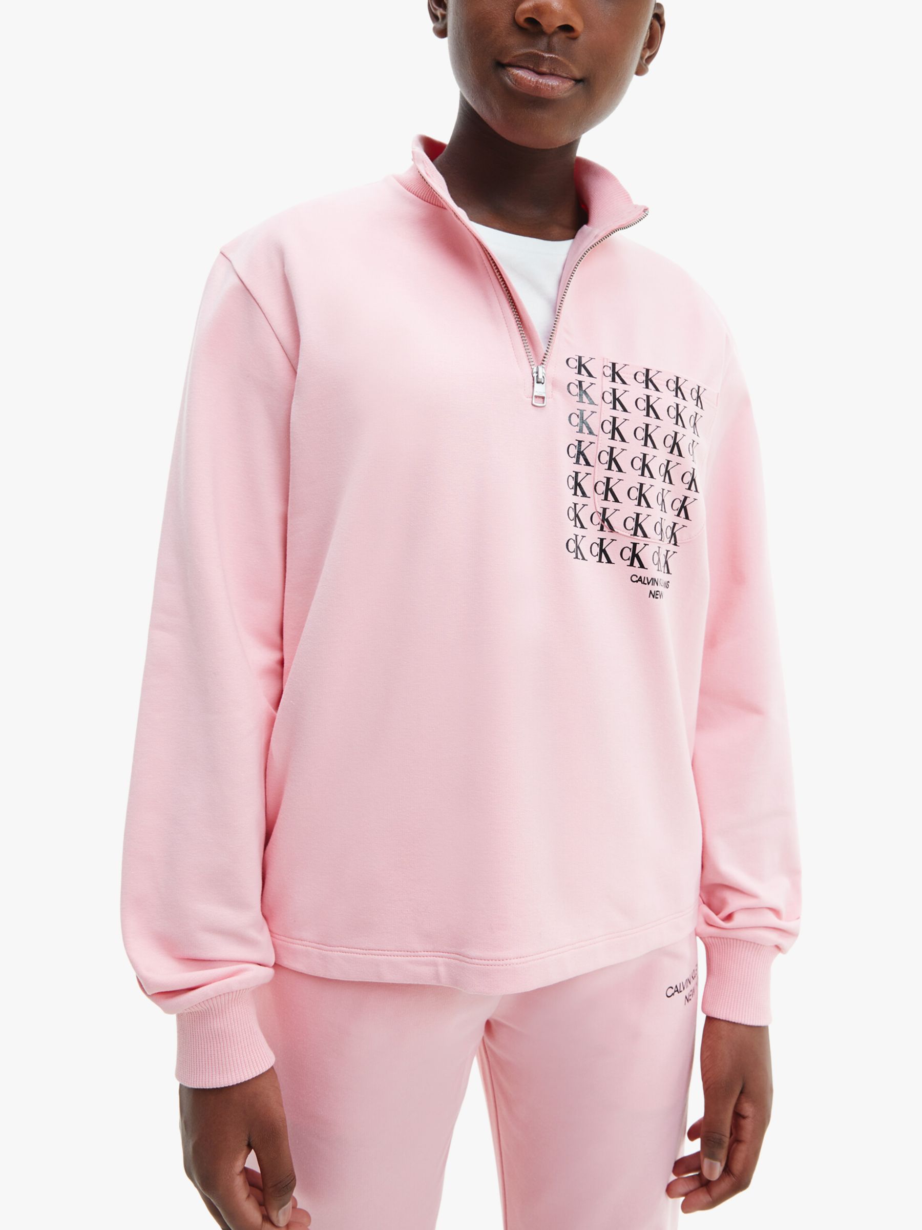 Calvin Klein Kids' Mini Monogram Mock Neck Sweatshirt, Light Pink