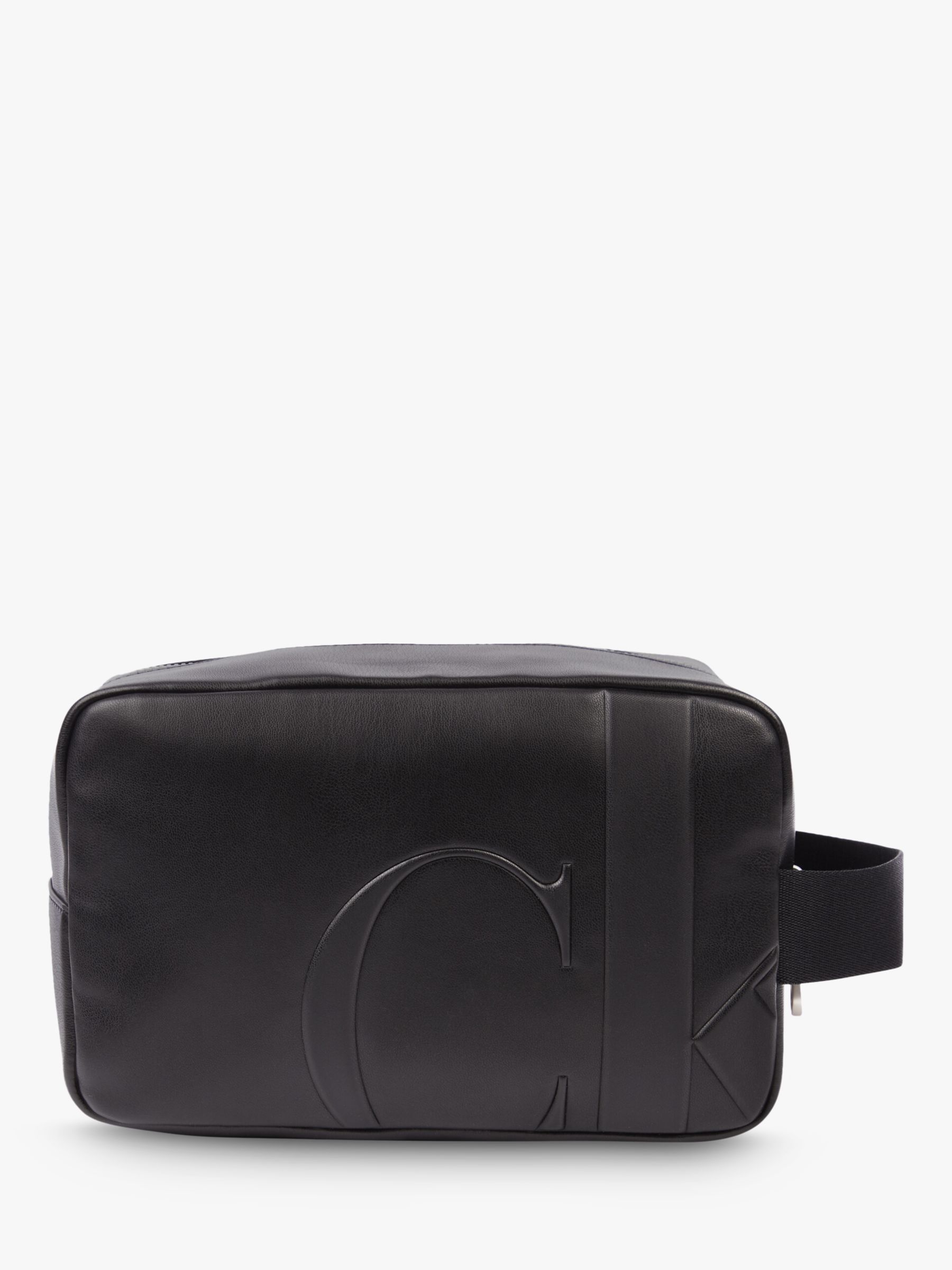 Calvin Klein Leather Wash Bag, Black at John Lewis & Partners