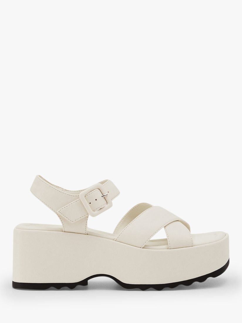 Mango Spicy Platform Leather Cross Over Strap Sandals, White at John ...