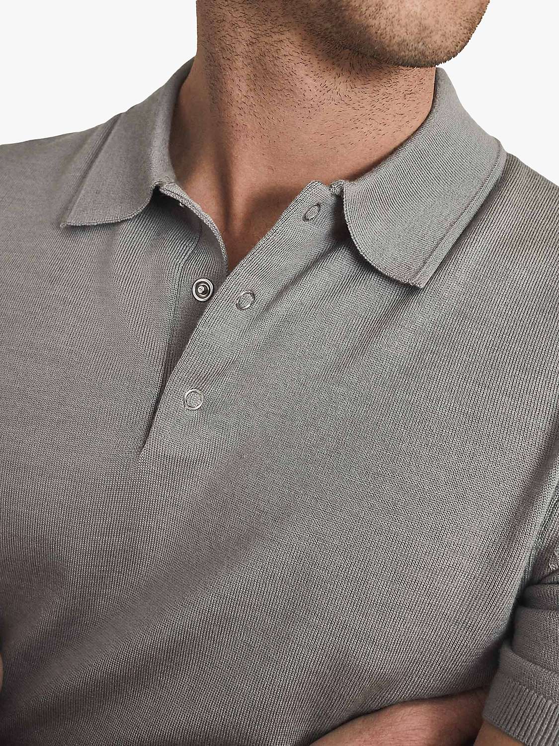 Reiss Blair Wool Press Snap Polo Shirt, Pale Sage at John Lewis & Partners