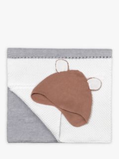 Kit & Kin Baby Bear Hat & Blanket Gift Set, Brown/Grey, 0-6 months