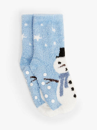 John Lewis & Partners Kids' Snowman Slipper Socks, Blue/Multi
