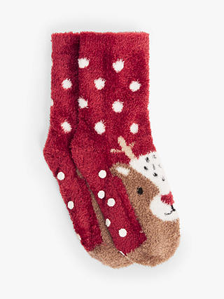 John Lewis & Partners Kids' Reindeer Slipper Socks, Red/Multi