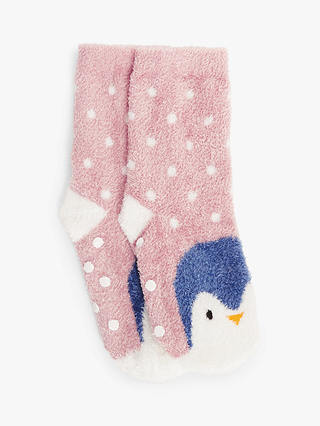 John Lewis & Partners Kids' Peguin Slipper Socks, Pink/Multi