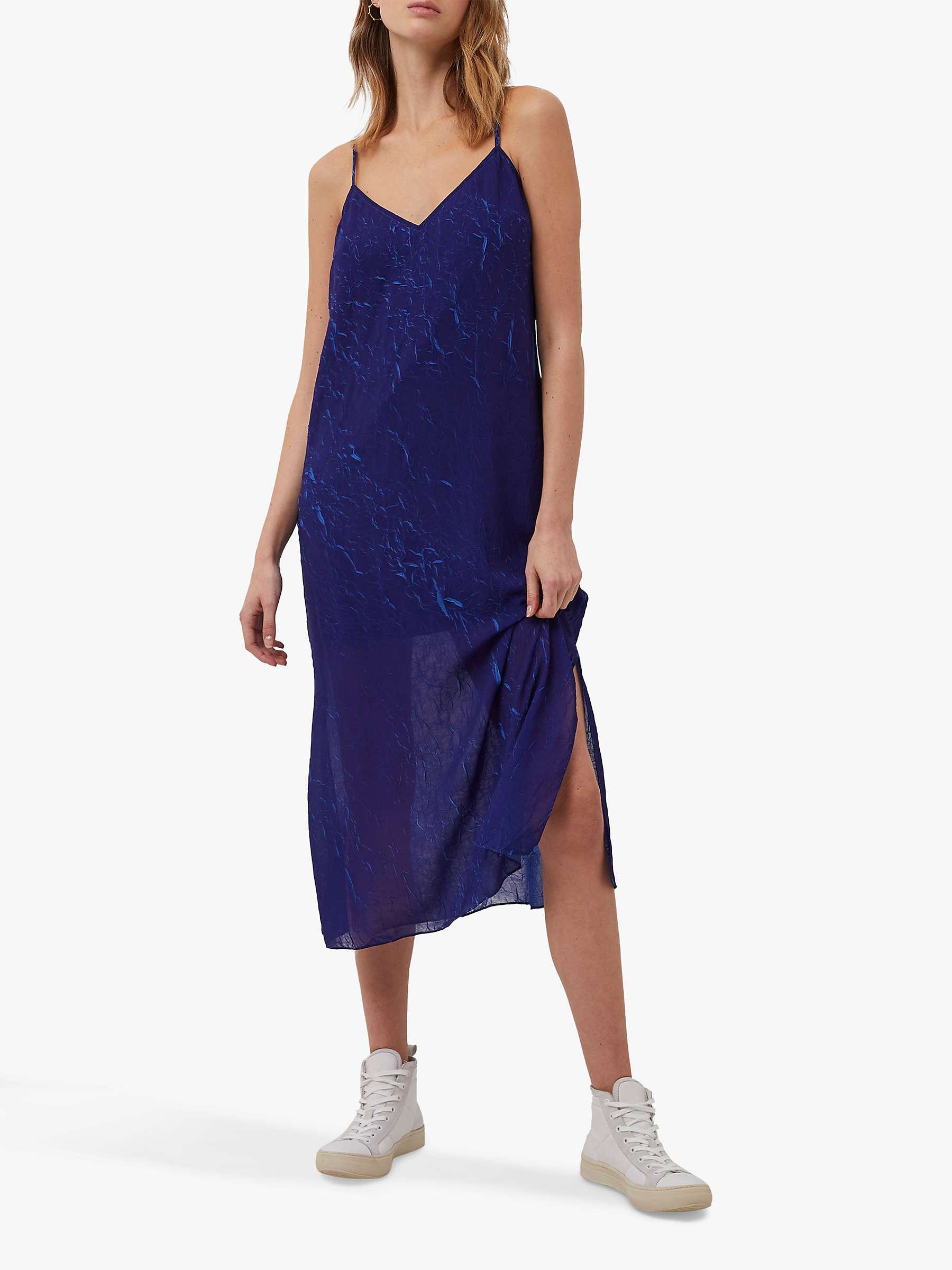 Buy French Connection Calandra Crinkle Midi Dress, Blue Online at johnlewis.com