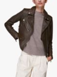 Whistles Agnes Leather Biker Jacket, Chocolate