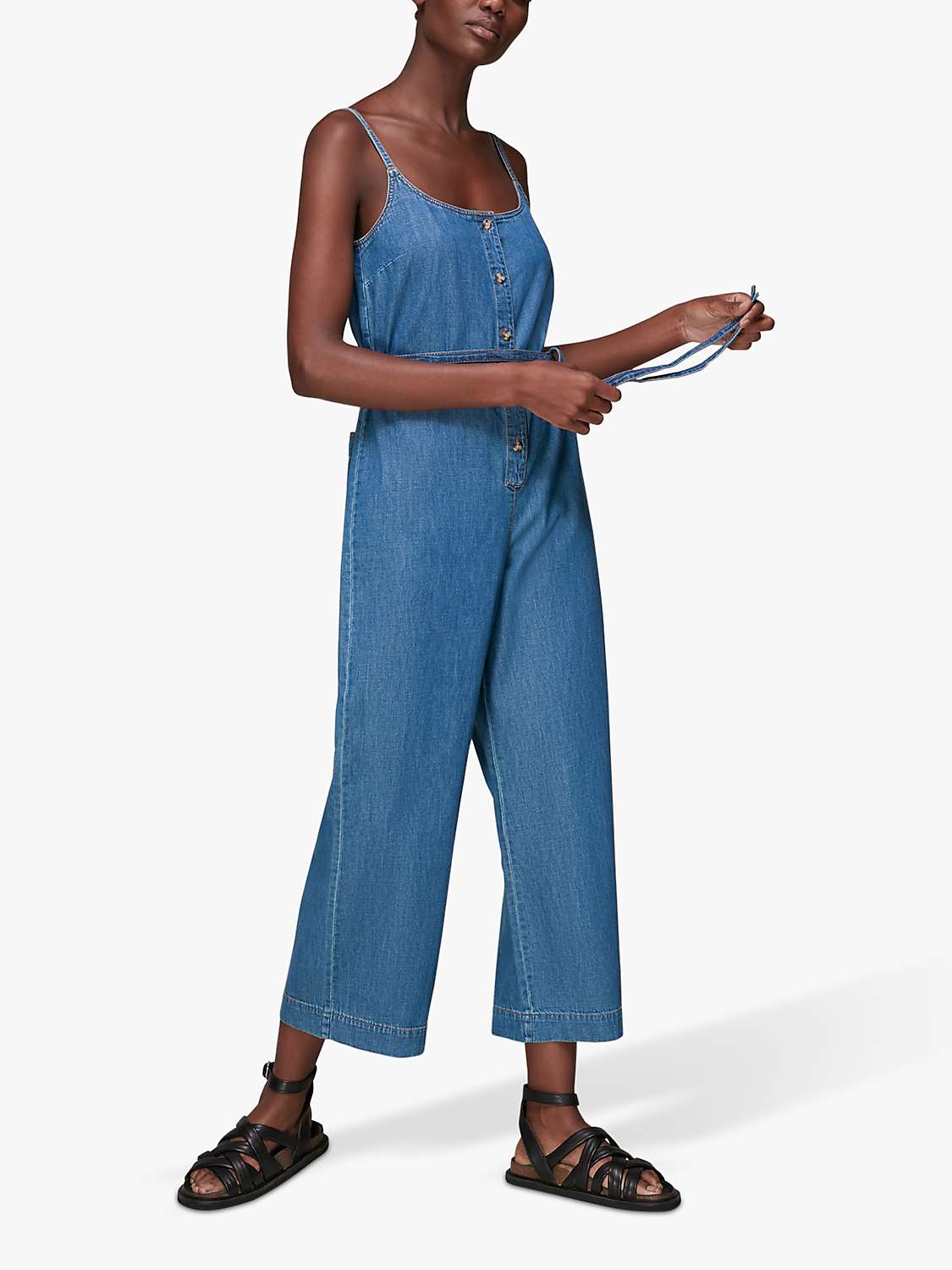Buy Whistles Strappy Button Front Denim Jumpsuit, Blue Online at johnlewis.com