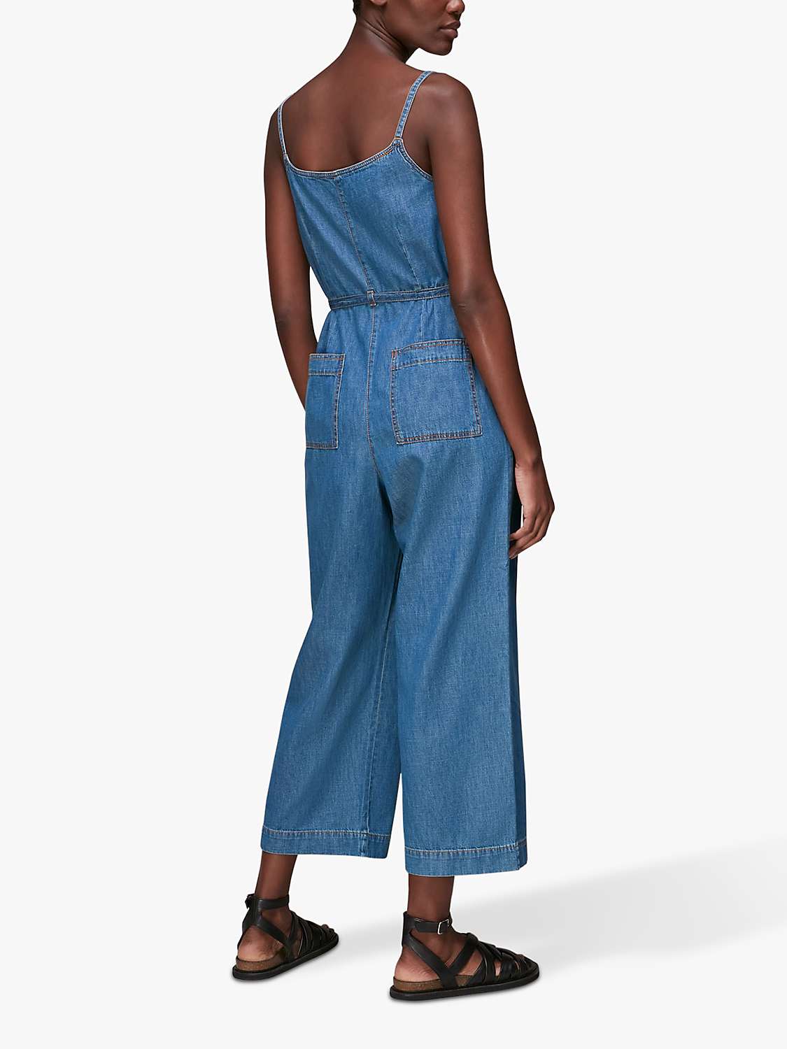 Buy Whistles Strappy Button Front Denim Jumpsuit, Blue Online at johnlewis.com