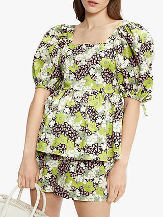 Ted Baker Floral Baby Doll Puff Sleeve Top, Green