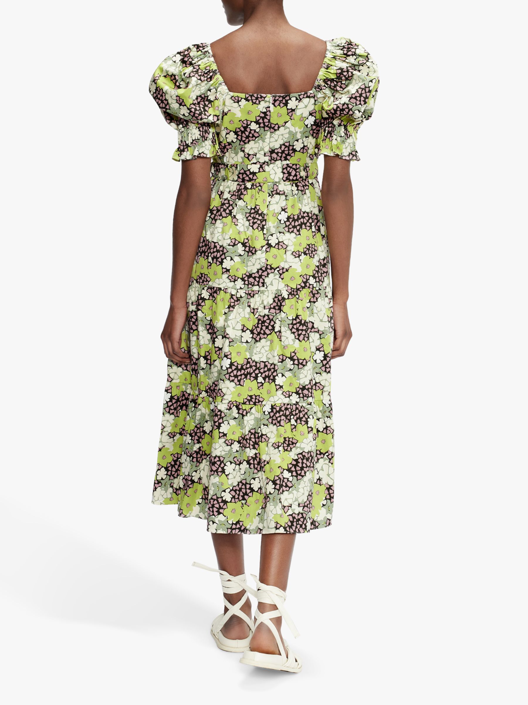 Ted Baker Floral Puff Sleeve Midi Dress, Green at John Lewis & Partners