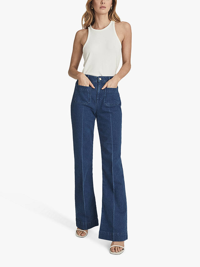 Reiss Isa Wide Leg Jeans, Mid Blue at John Lewis & Partners