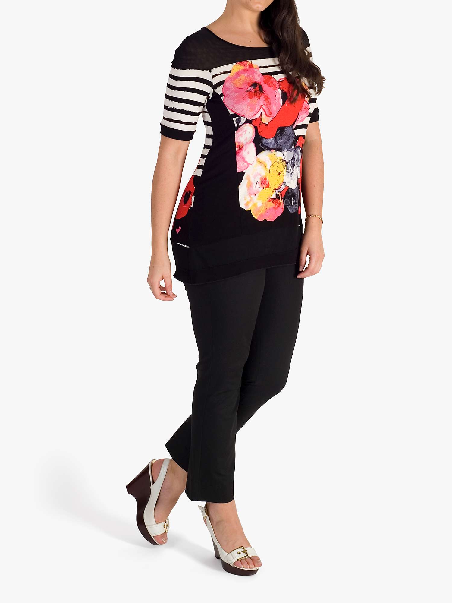 Buy chesca Floral and Stripe Mesh Trim Jersey Top, Black/Multi Online at johnlewis.com