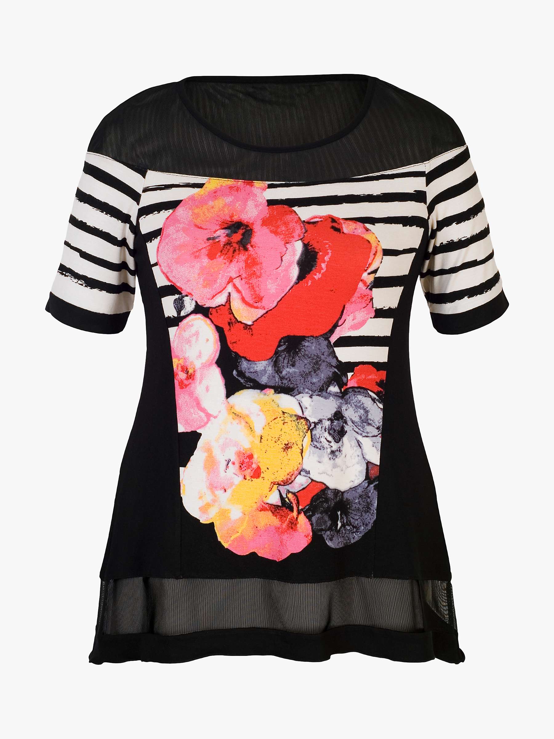 Buy chesca Floral and Stripe Mesh Trim Jersey Top, Black/Multi Online at johnlewis.com