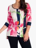 chesca Floral and Stripe Jersey Top, Ivory/Pink
