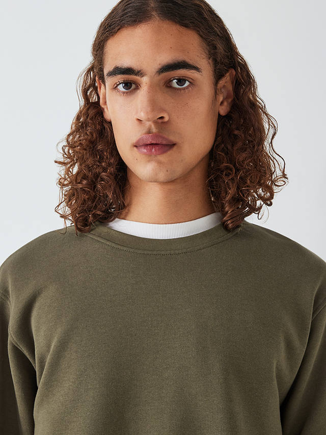 John Lewis ANYDAY Cotton Crew Neck Sweatshirt, Khaki at John Lewis ...