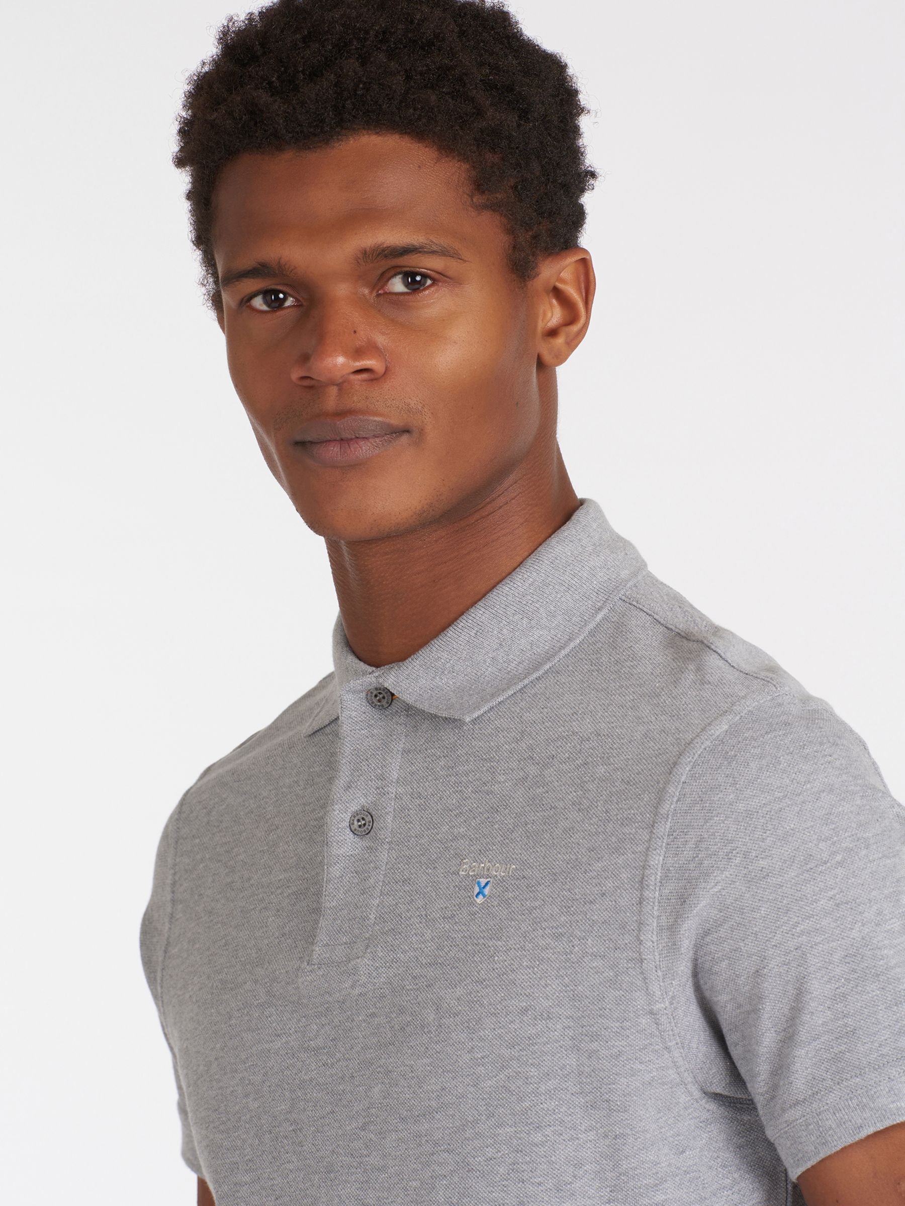 Barbour Short Sleeve Sports Polo Shirt, Grey Marl, S