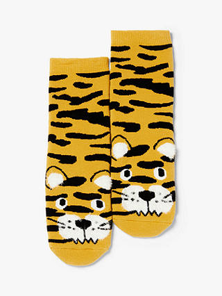 John Lewis & Partners Kids' Tiger Slipper Socks, Yellow/Multi