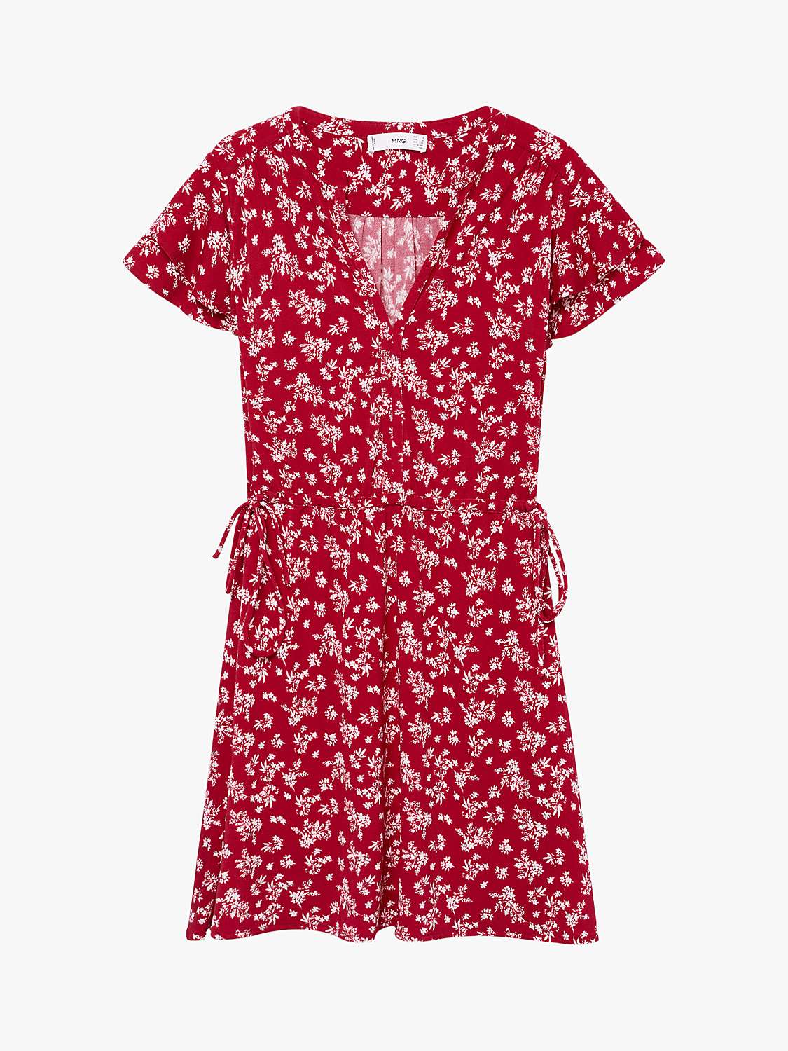 Mango Floral Print Ruffle Mini Dress, Red at John Lewis & Partners