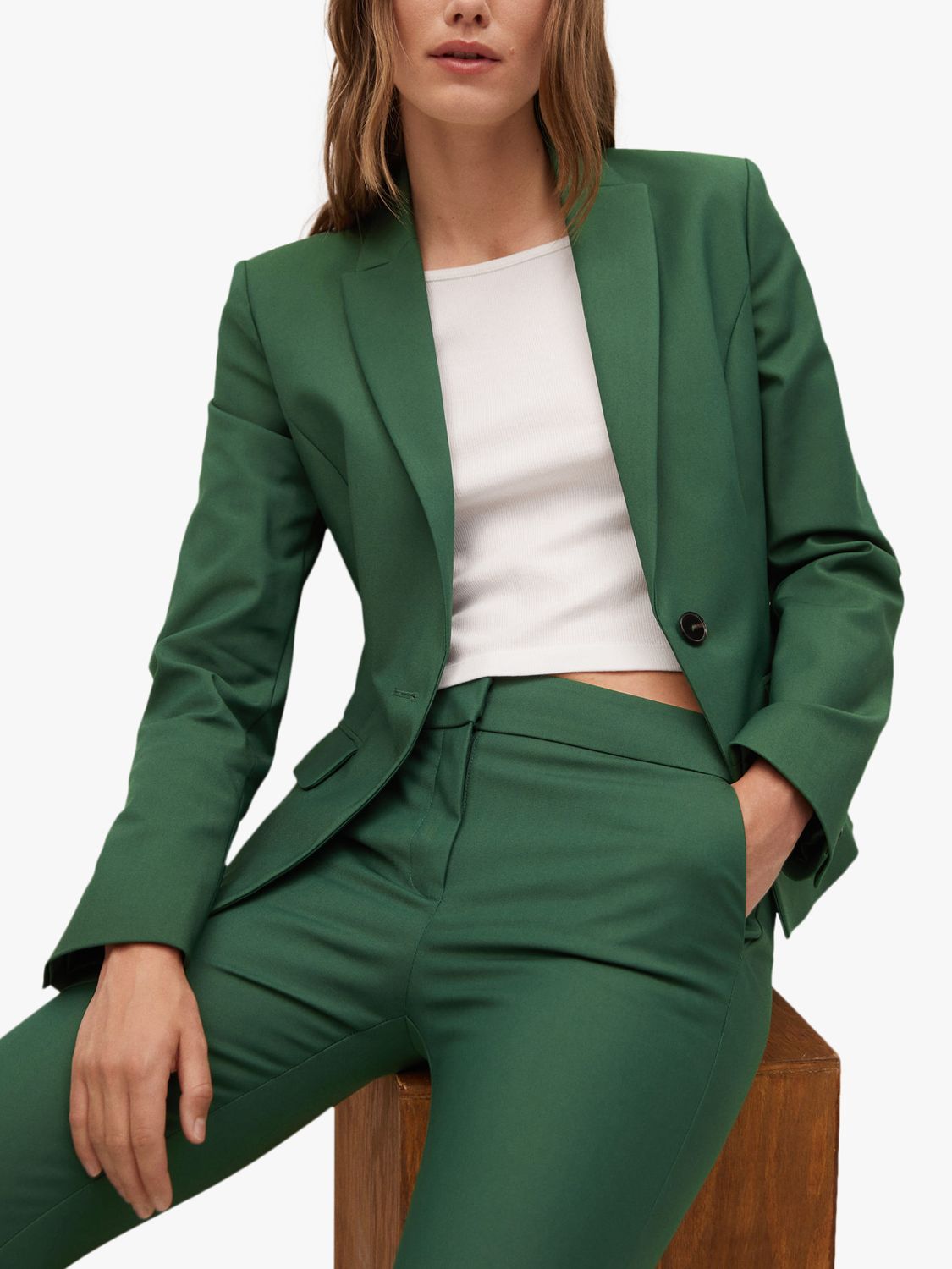 Mango Slim Fit Suit Trousers, Bottle Green at John Lewis & Partners