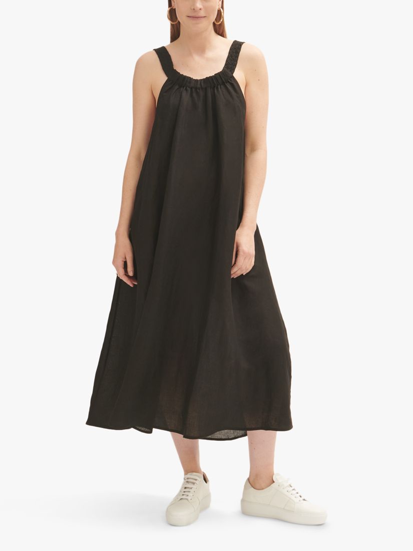 Jigsaw Linen Blend Ruched Maxi Dress, Black at John Lewis & Partners