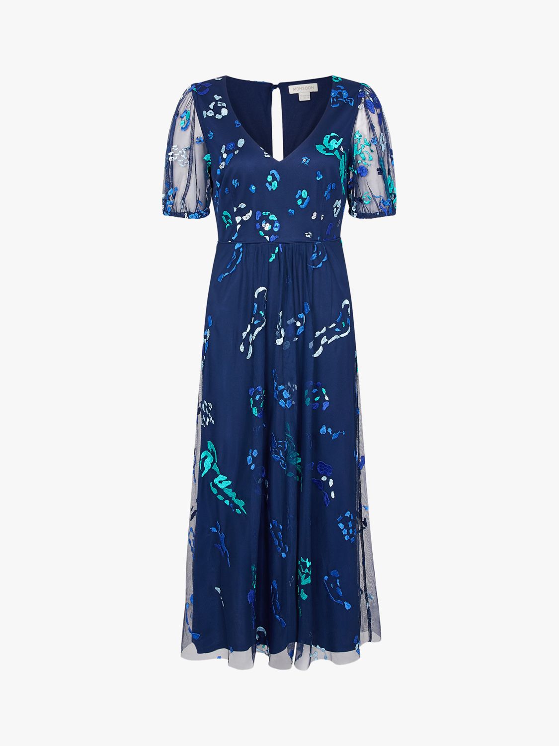 Monsoon Animal Print Midi Dress, Navy at John Lewis & Partners