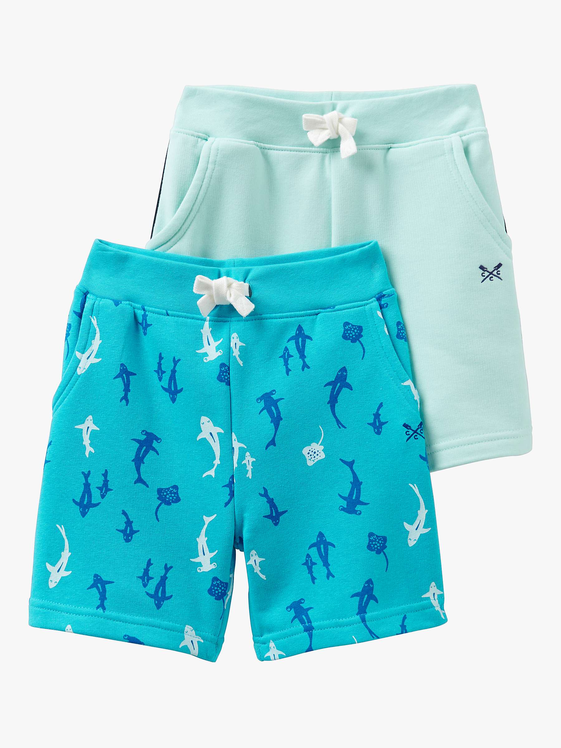 Buy Crew Clothing Kids' Shark Print & Side Stripe Jersey Shorts Set, Pack of 2, Blue/Green Online at johnlewis.com