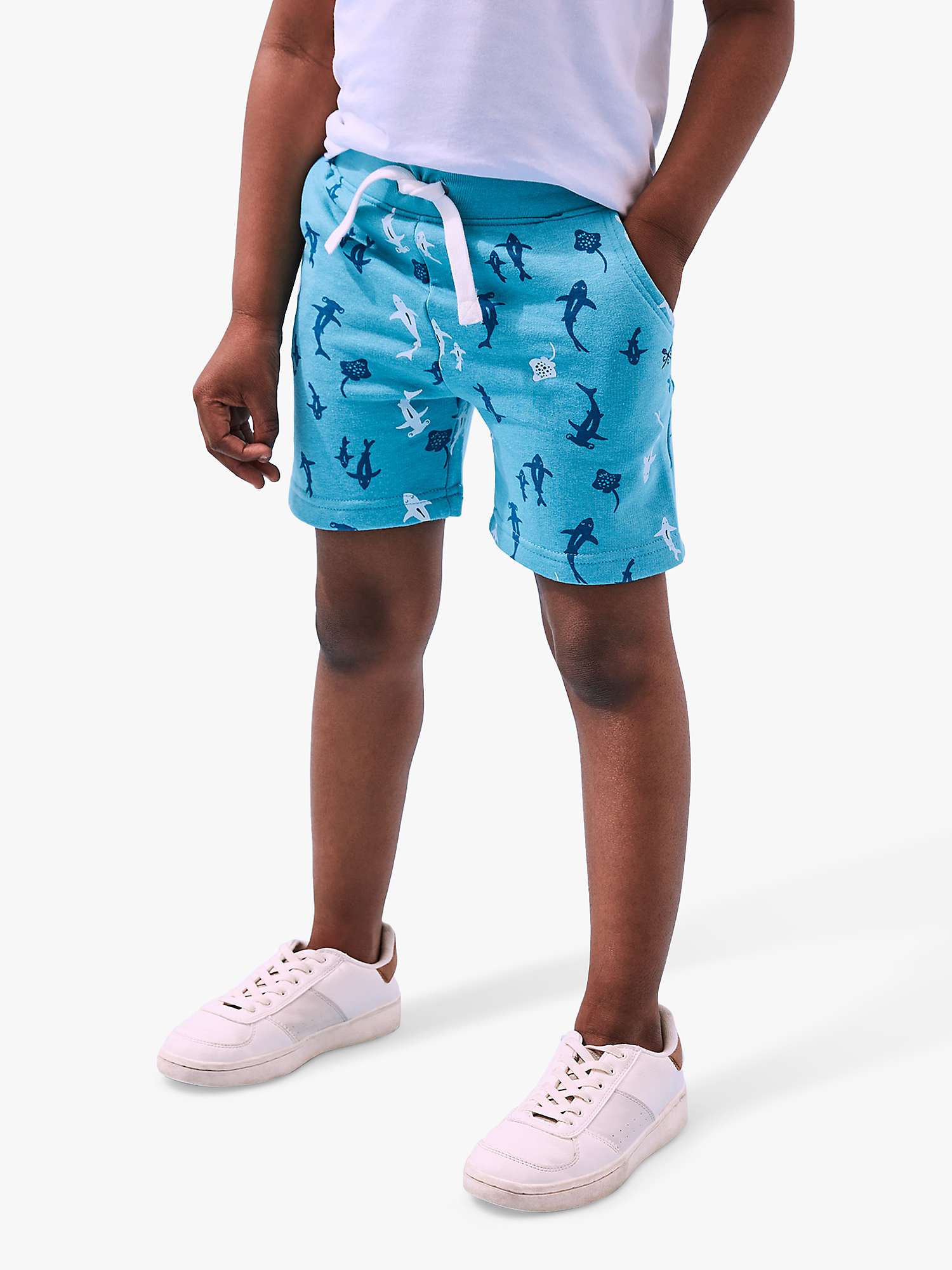 Buy Crew Clothing Kids' Shark Print & Side Stripe Jersey Shorts Set, Pack of 2, Blue/Green Online at johnlewis.com