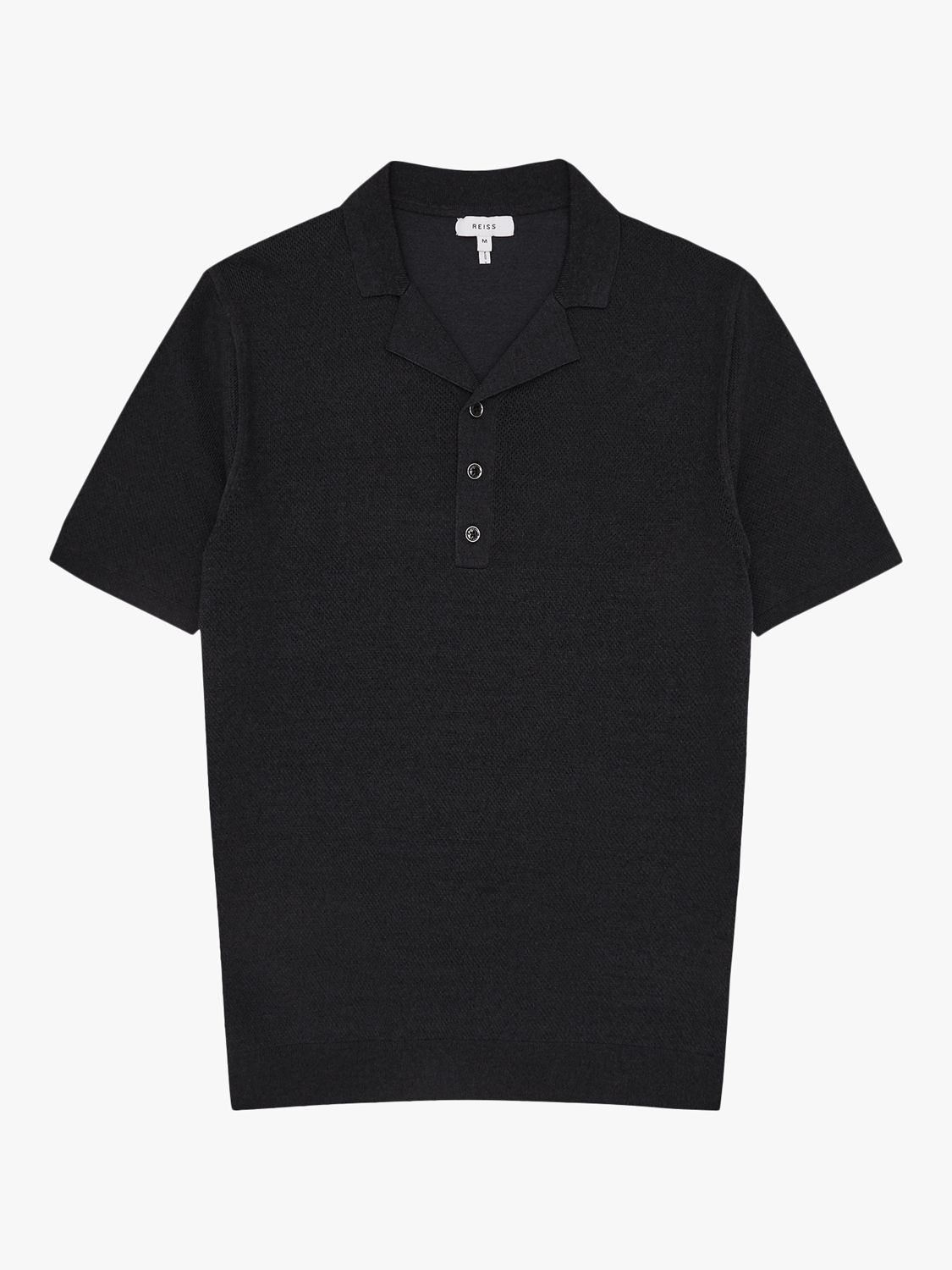 Reiss Hali Cuban Collar Polo Shirt, Black at John Lewis & Partners