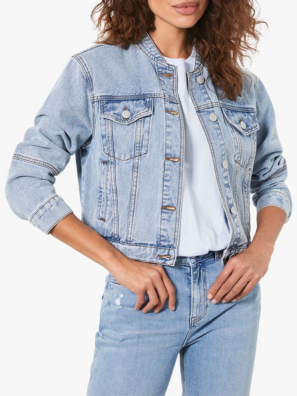 Mint Velvet Denim Bomber Jacket, Blue at John Lewis & Partners